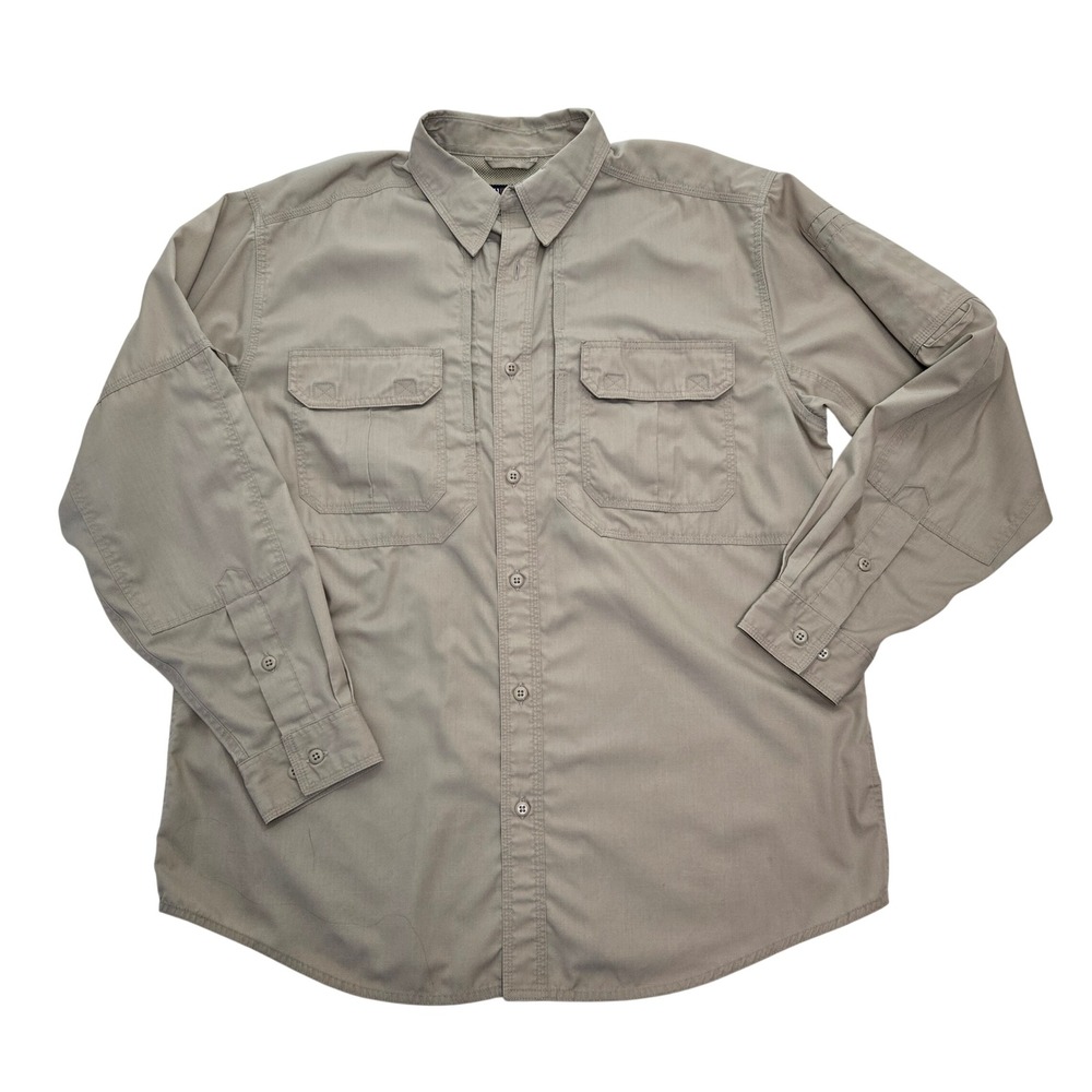 5.11 Tactical Mens L Khaki Tan Ripstop Vented Long Sleeve Utility Shirt Outdoor